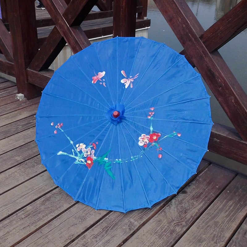 Paraguas de arte chino con de flores pintadas a mano, sombrilla de seda con marco de bambú para novia y dama de honor, 12 colores, , 5 unids/lote: Azul