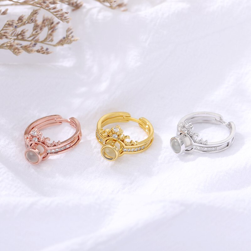 Bague couronne de princesse en or Rose, anneau avec le doigt je t&#39;aime pour femmes, bijoux pour demoiselle d&#39;honneur, langue 100