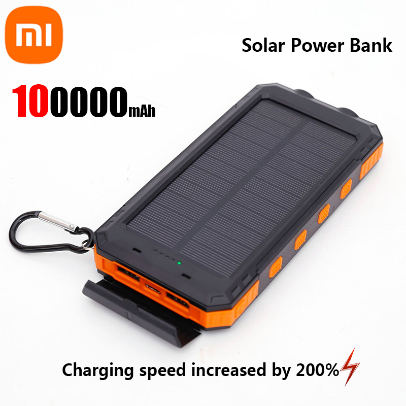 Xiaomi 200000 Cargador portátil de gran capacidad Solar Power Bank mAh Compatible con IOS Android USB-A y USB-C de carga rápida: Rojo
