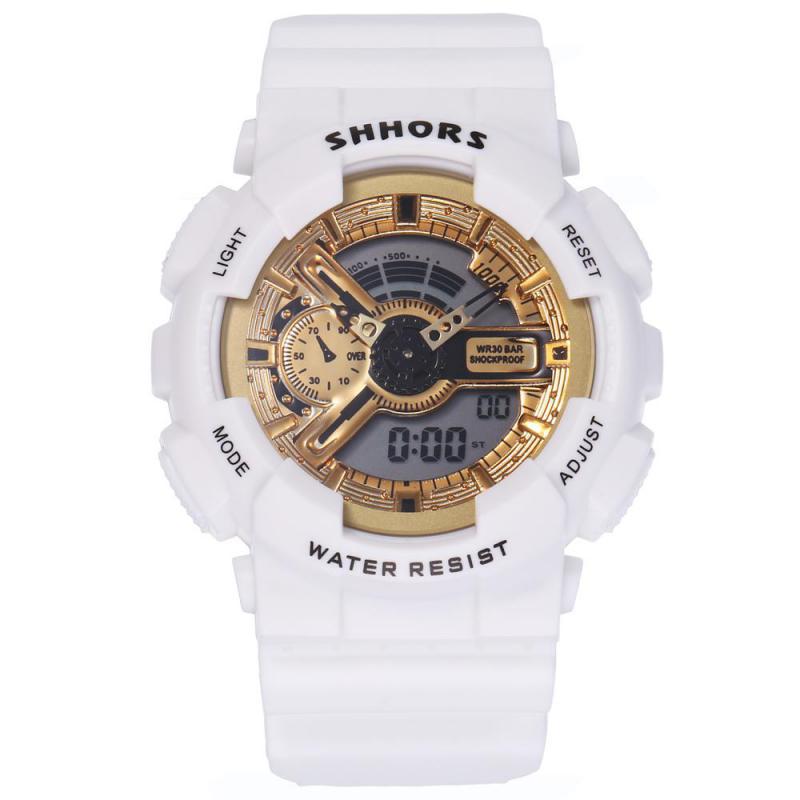 Shhors roze dameshorloges multifunctionele sporthorloges dames led-display analoog digitaal quartzhorloge reloj mujer: Wit