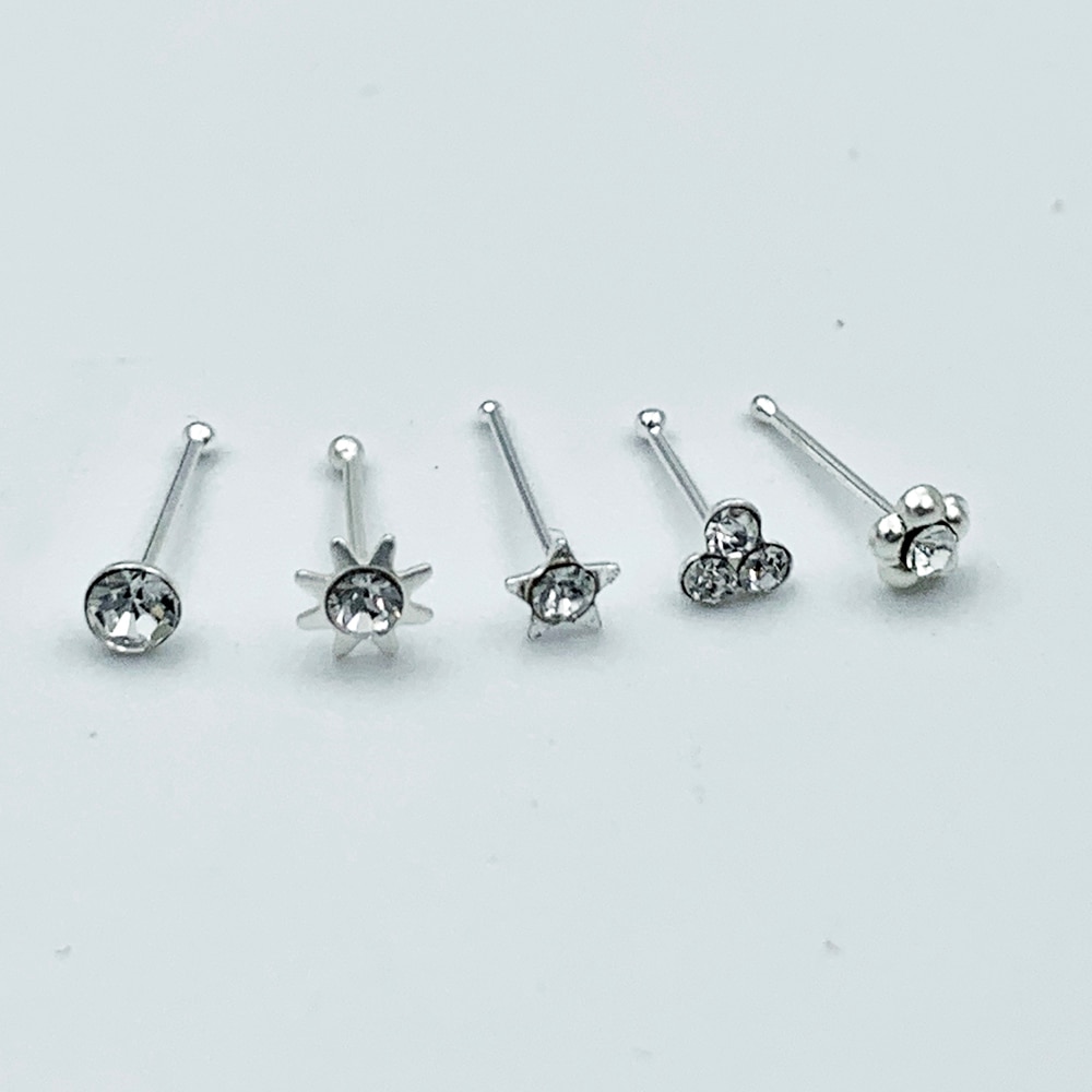 Mixed Nose Bone 925 sterling silver Nostril stud Indian nose piercing jewelry 20pcs/lot