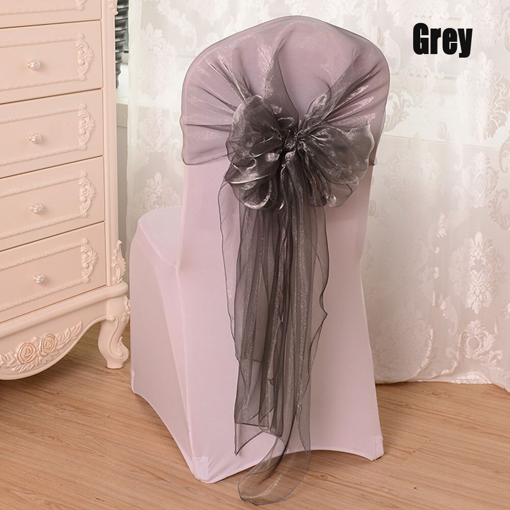 25 stuks/partij 60 x 275cm rood roze wit 16 kleuren organza stof strik stoel sjerp voor bruiloft feest evenement banket decoratie: Grijs