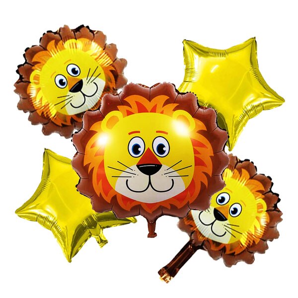 5 Stuks Koeien & Mini Koeien En 18 Inch Star Ballonnen Feestartikelen, animal Party Mylar Ballon Voor Verjaardag Ballon Boeket Decor: lion set