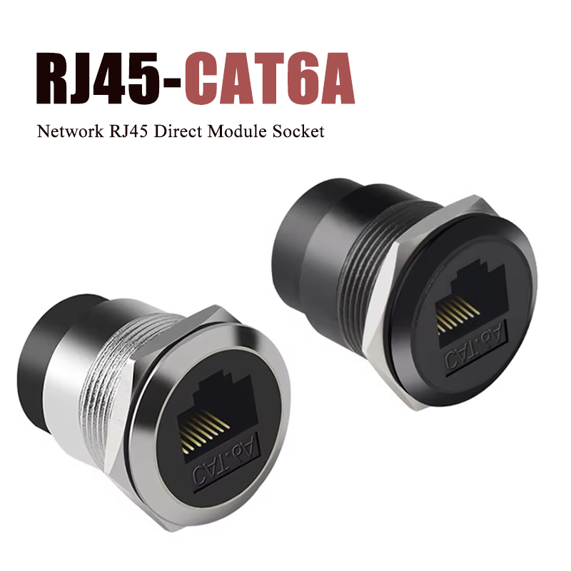 CAT6A Network RJ45 Direct Module Socket C-type Cat 6A Ethernet Interface Data Signal Connector Metal rj45 Round Panel Socekts