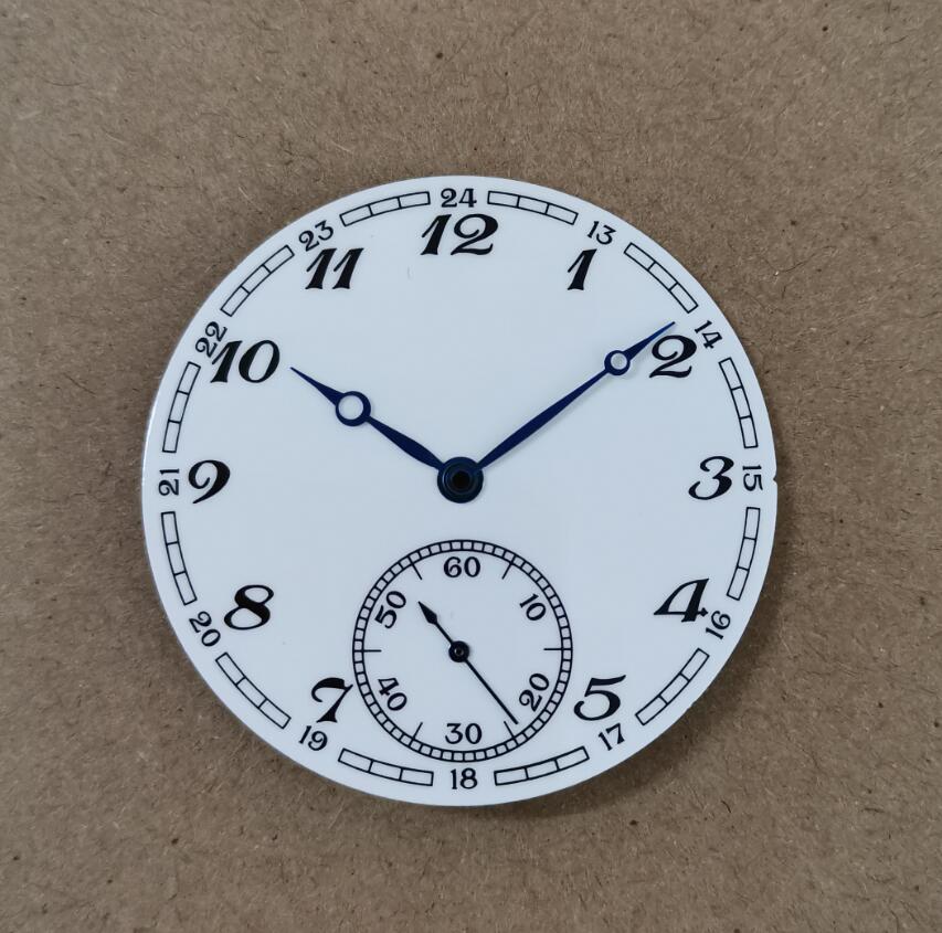 Klokke deler 39mm 6 o 'klokke sekundviser urskive/hånd hvit glatt emalje panel egnet for eta 6497 / 8498 måke  st36 g058: Ring og hånd