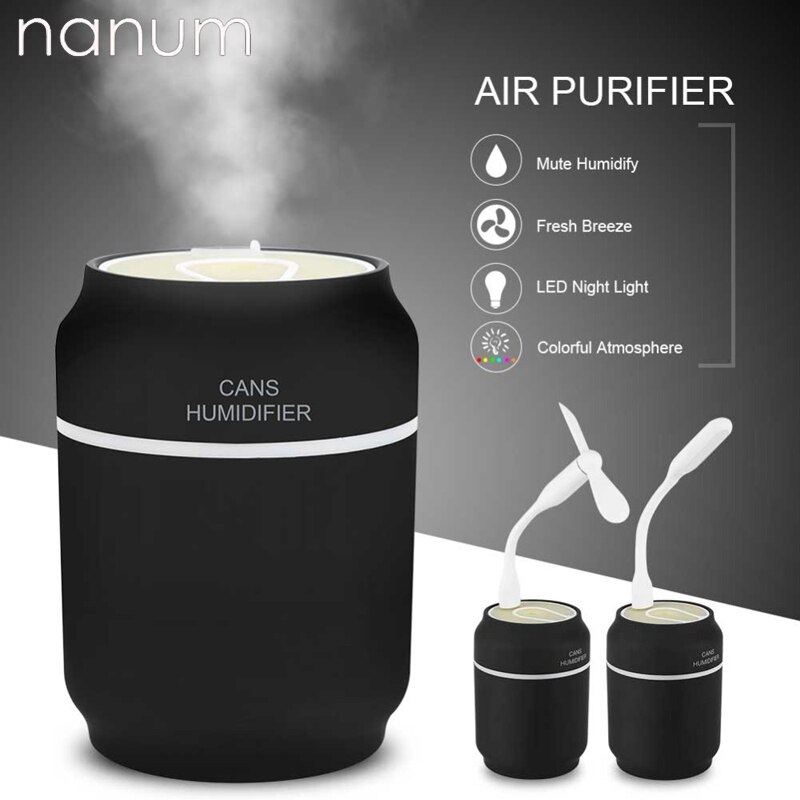 Car air freshener Cans Cup Humidifier 3 in 1 Ultrasonic Air Purifier USB Fan Portable With LED Light Office Home Mist Maker