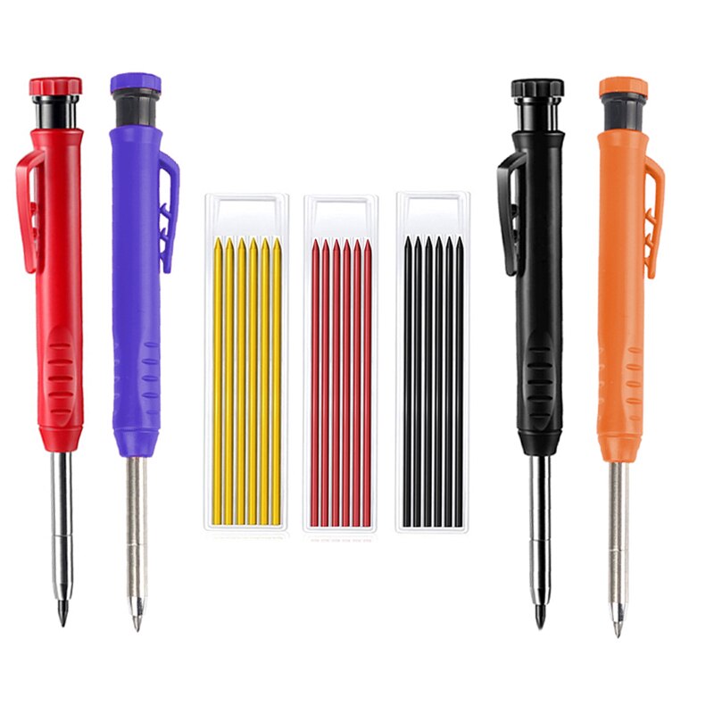 Diep Gat Effen Timmerman Potlood Set Met Multicolor Refill Leads Ingebouwde Slijper Mechanische Potlood Marker Markering Tool