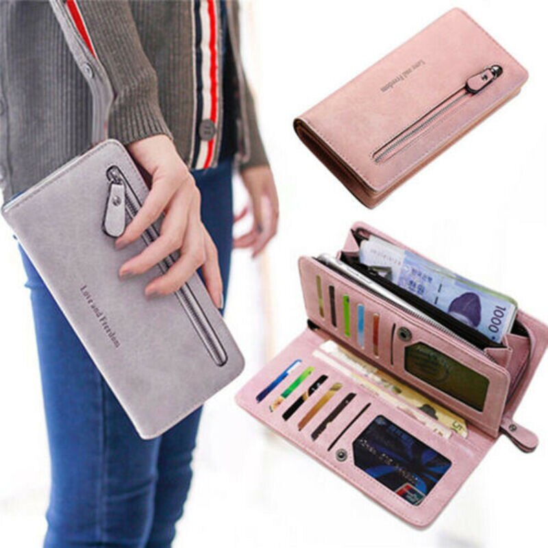 Kvinder bifold tegnebog læder kobling kortholder pung dame lang håndtaske