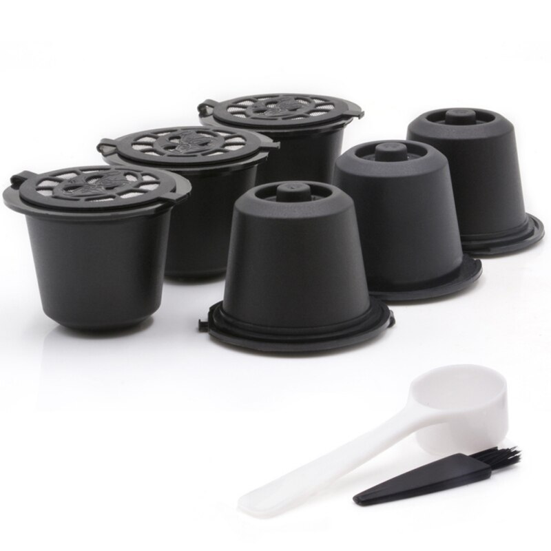 Reusable Coffee Capsules Cup With Spoon Brush Black Refillable Coffee Capsule Refilling Filter Coffeeware