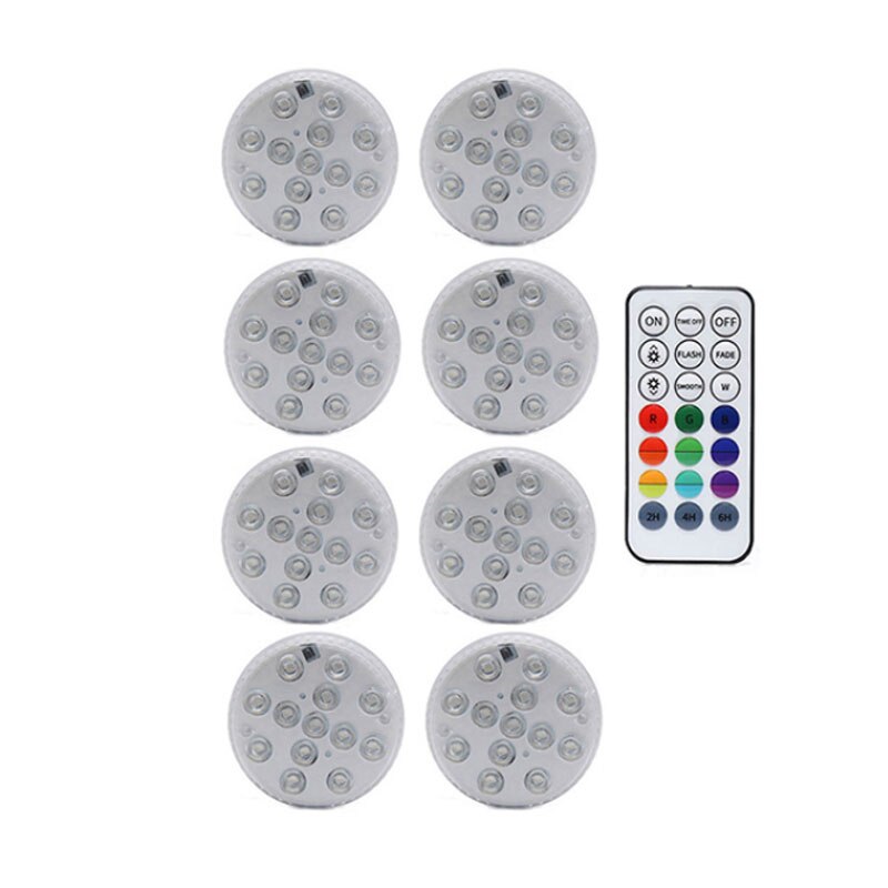 13 LED RGB Submersible Light with Suction Cups and Magnets IP68 Waterproof Fountain Swimming Pool Light Underwater Night Lamp: 1 controller 8 Lamp