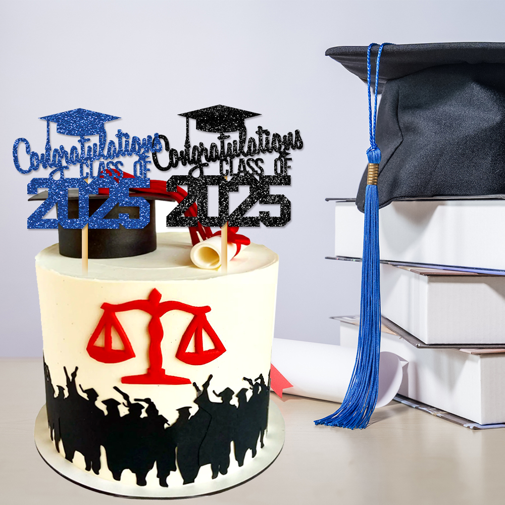1 stks Gefeliciteerd Klasse van 2025 Afstuderen Cake Topper Glitter Gefeliciteerd Grad Cap Cake Picks voor Afstuderen Thema Party Decor