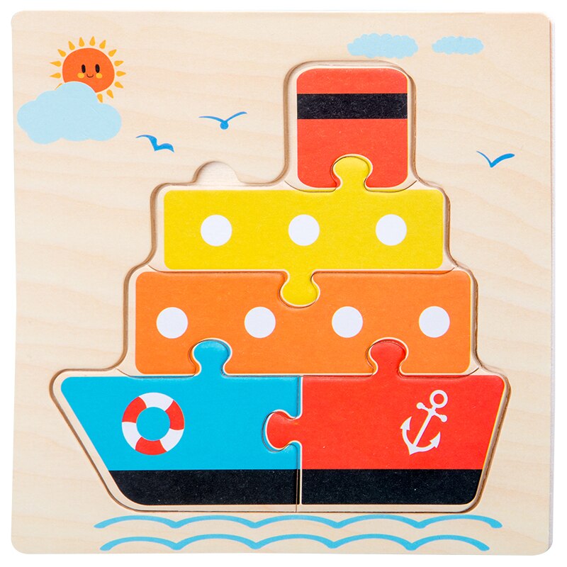 Dla dzieci 3D Puzzle drewniane Puzzle pokładzie rozpoznawania kolorów kształt pasujące Cartoon zwierząt Puzzle inteligentne zabawki dla dziecka w wieku 0-3 lat: Ship