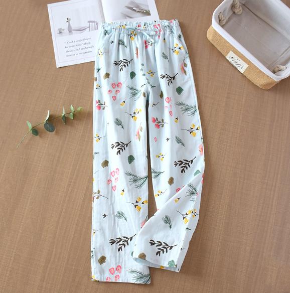 Pyjama en gaze de coton pour femmes, pantalon de maison pour dormir, automne-hiver, vêtements de salon, ample, imprimé,