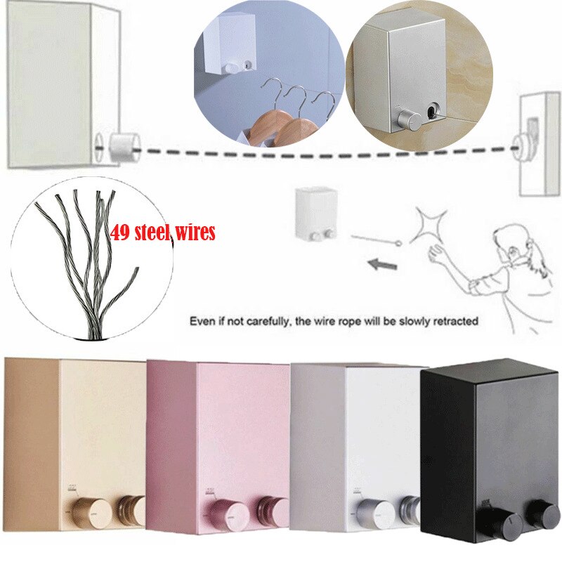 Retractable Clothesline Line Outdoor Indoor Dryer Laundry PVC Wall Mount Clotheslines Laundry Storage & Organization