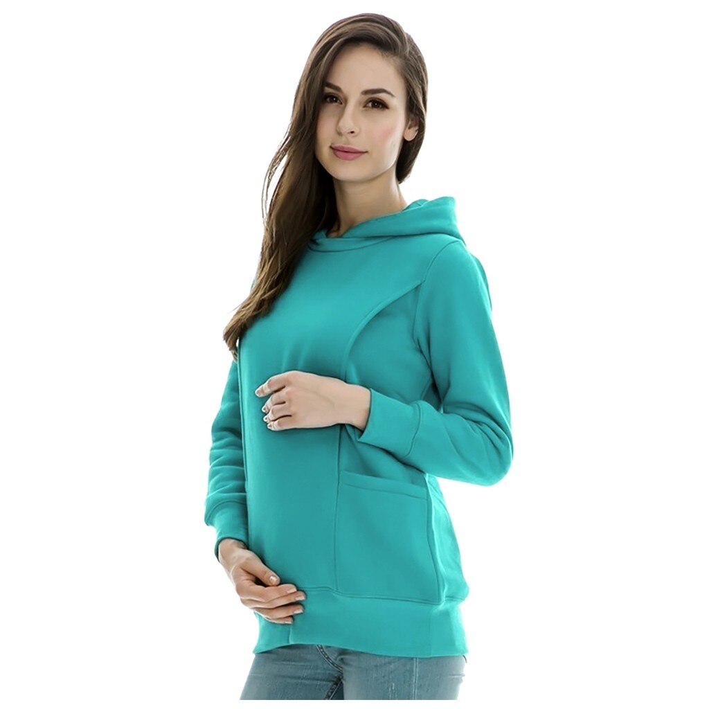 Women Maternity Blouses And Tops Long Sleeve Maternity Blouse Breastfeeding Solid Hoodie Nursing Sweatshirt Sweatshirt Y1031