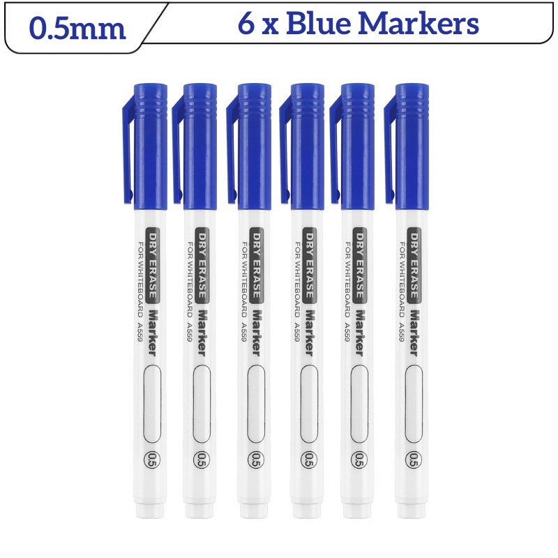 6 Stuks Fijne Tip Droog Wissen Markers Set 0.5/0.7/1.0mm Dunne Whiteboard Pennen Zwart Blauw Rood uitwisbare Markers voor Onderwijs Kantoor: YELLOW