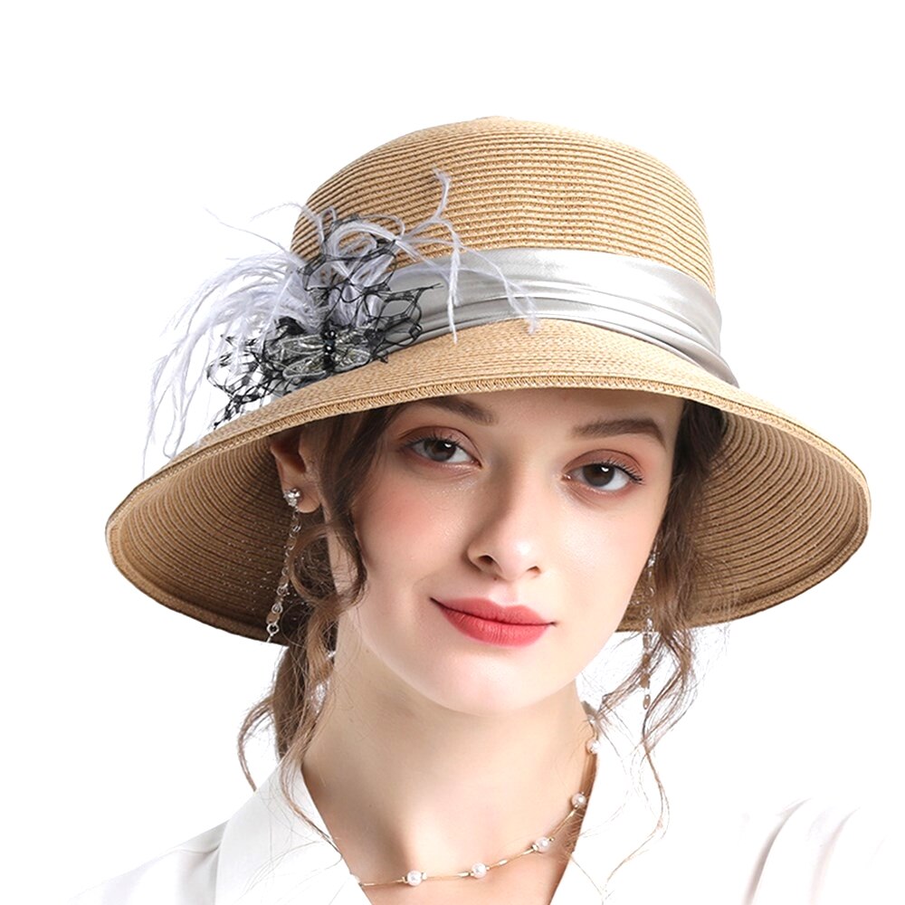 Women Hats Straw Wide Brim Fascinators Sun Caps