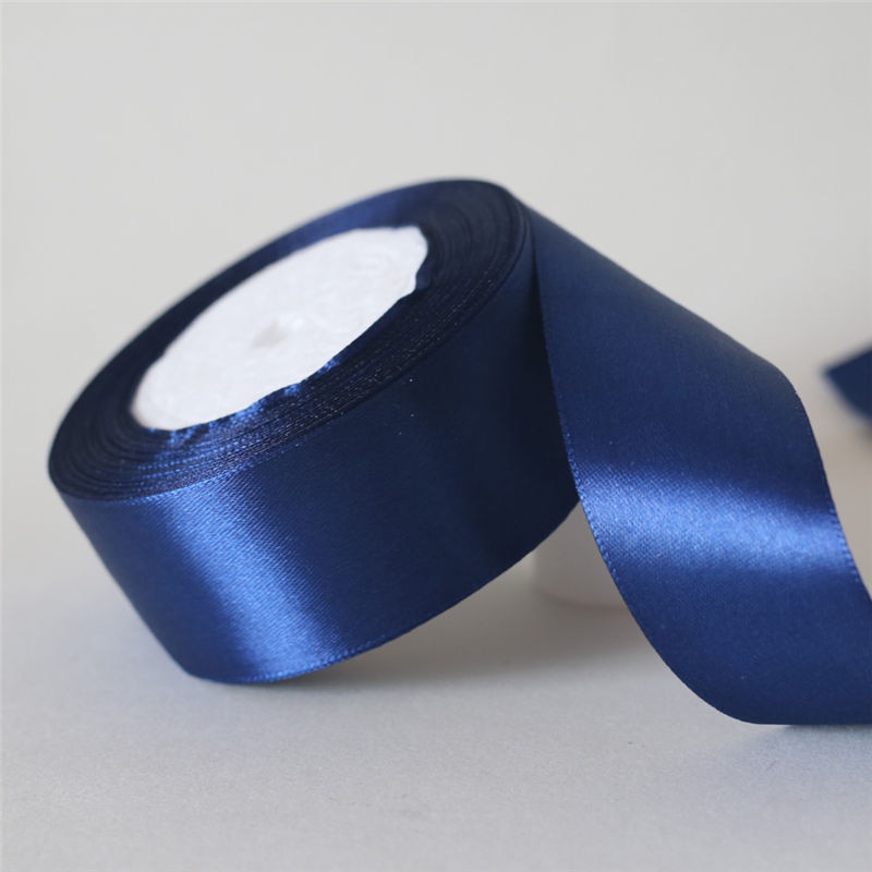 Cinta de satén de seda azul marino, 25 yardas/6mm-50mm, Material artesanal para decoración de de graduación, caja de de boda, accesorios de embalaje D7