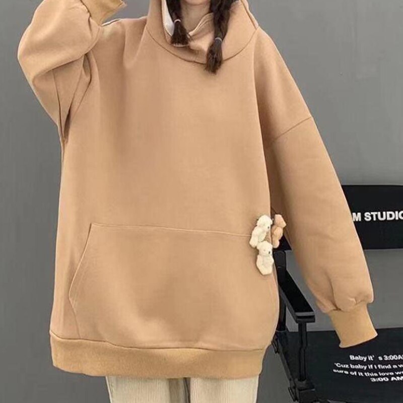 Unisex Frog Casual Panda Hooded Sweatshirt Couple with Plush Toy Accessories Durable for Winter Autumn Bear Hoodie AIA99