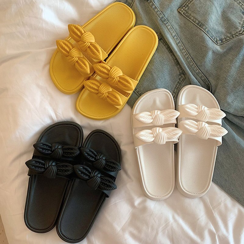 Zomer Vrouwen Slippers Flats Strik Dames Outdoor Strand Slides Slip Op Vrouw Schoenen Dikke Bodem Vrouwelijke Schoenen Mode