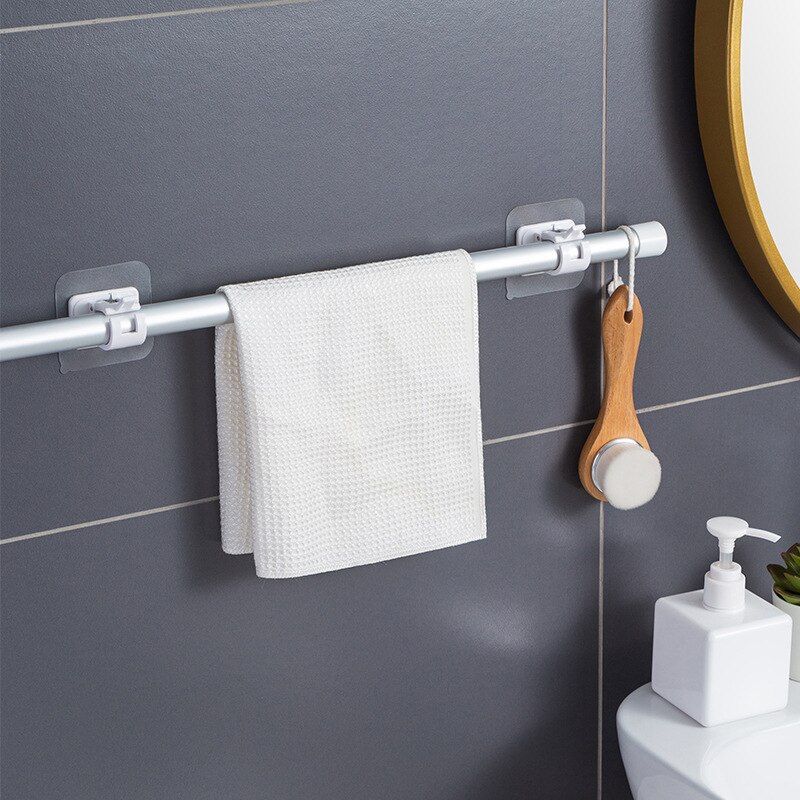 2Pcs Self Adhesive Curtain Hanging Rod Brackets Organized Pole Holders Bathroom Room Towel Bar Hook Support Rail Clamps Fixed