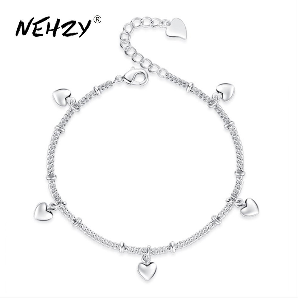 NEHZY-pulsera de plata con forma de corazón para mujer, brazalete de plata de 17CM + 4CM,