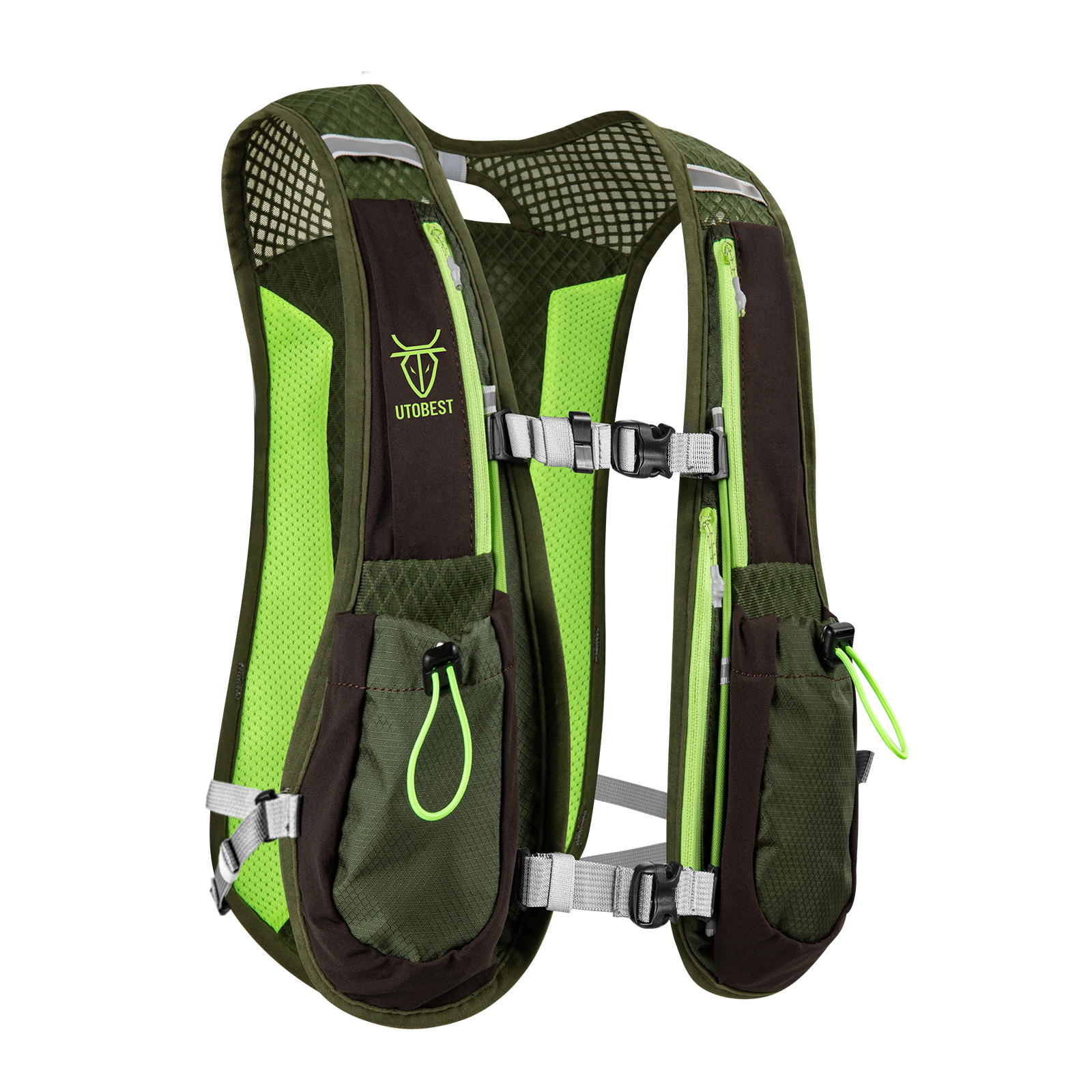 Utobest trailrunning rugzak 5l ultralichte hydratatievest ademende functionele rugzak voor marathons, fietsen en wandelen: Groene kleur