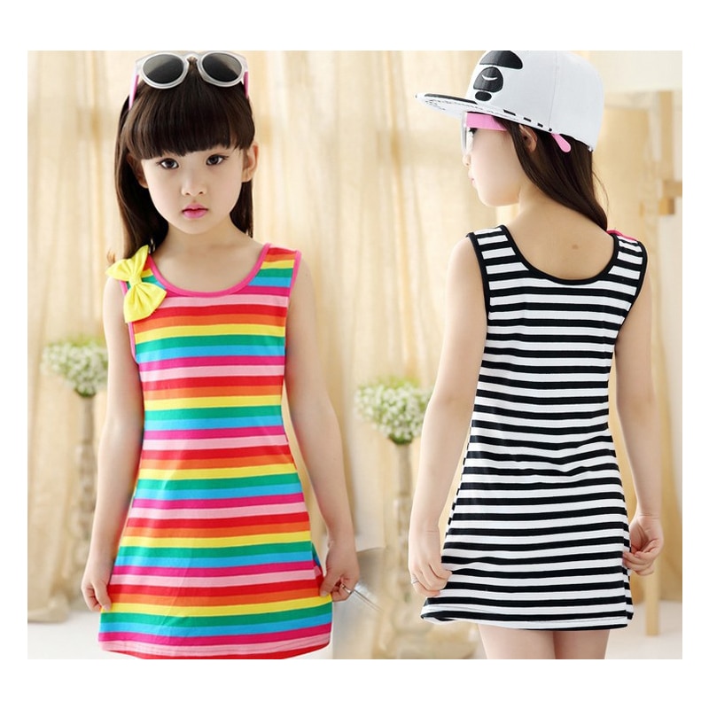 Vestidos de verano a rayas para niñas pequeñas, ropa informal de , vestido playero con lazo y de princesa para cumpleaños