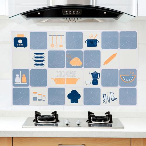 Aluminiumfolie keuken muursticker dier fruit servies snacks waterdicht zelfklevend keuken stickers decoratie behang: Blauw