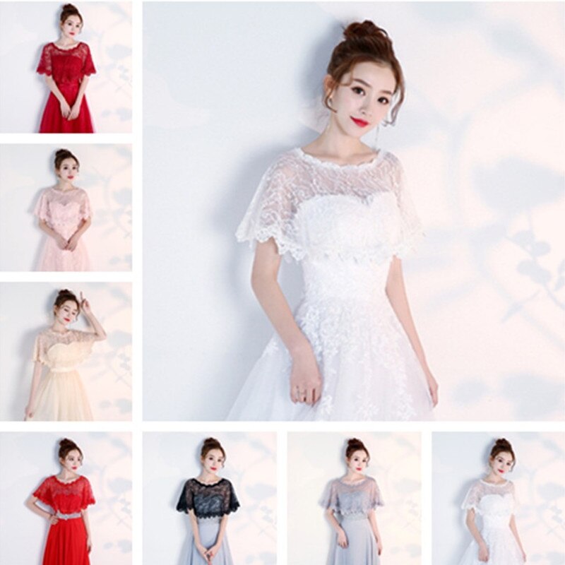 Veste de mariée en dentelle florale pour femmes, 5 couleurs, courte, châle en Tulle, couverture sur les épaules