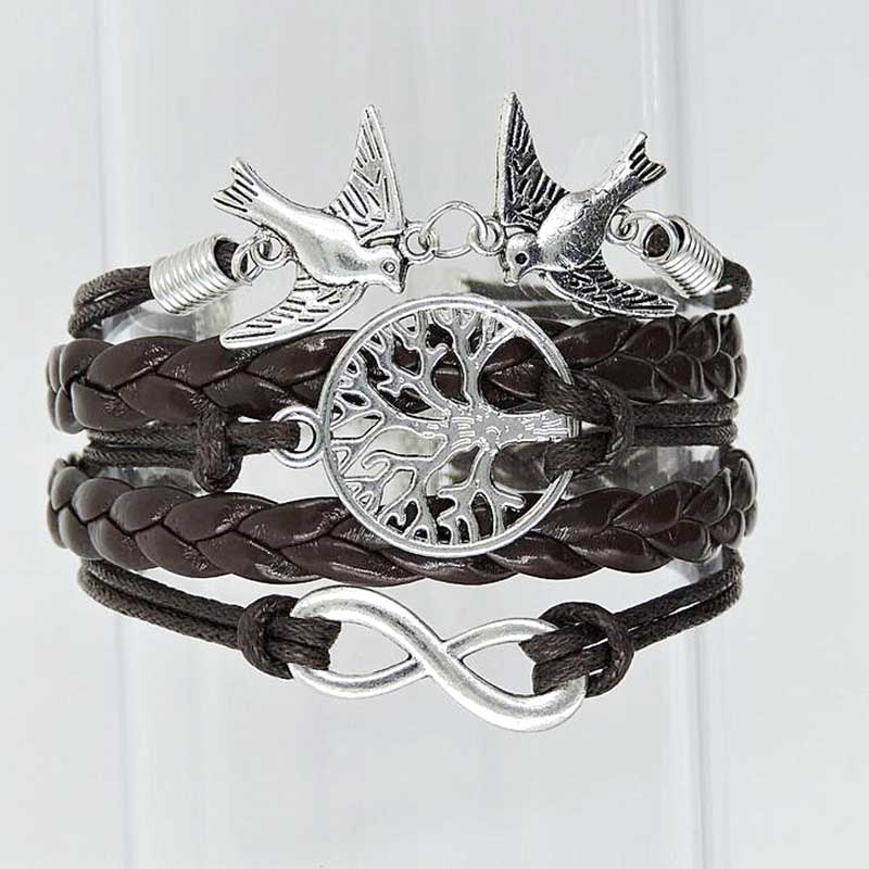 Christmas Tree Bird Multi-layer Bracelet Retro Hand-woven Bracelets for Men Trendy Rope Chain Bangle Bracelet Jewelry: Default Title