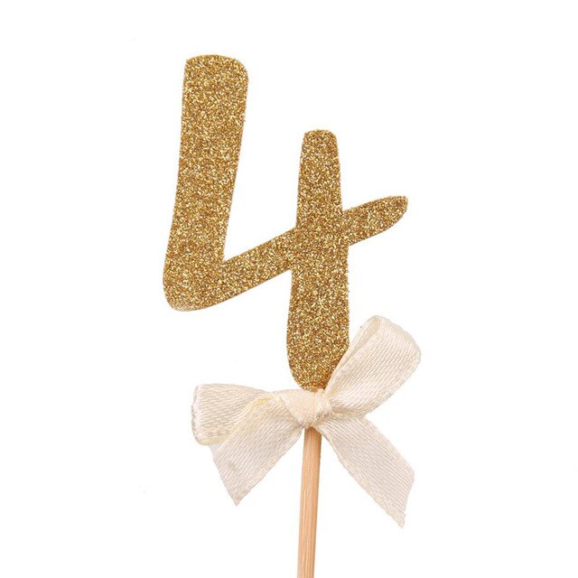 CMGBOBP 10 pcs Gold Glitter Cake Topper Number Cupcake Toppers Birthday Party Decorations Picks Baby Shower Kids Favors: 10pcs number 4