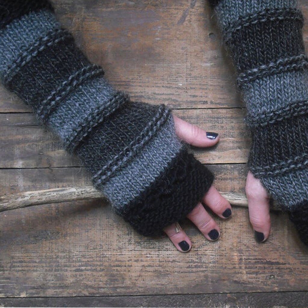 Adult Winter Warm Fingerless Gloves knitted Fingerless Gloves Stitching Striped Warm Long Gloves Lovely Gloves