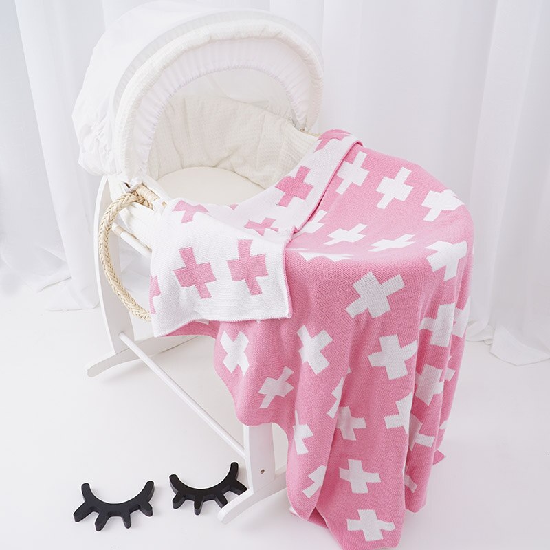 KlaringIns Katoen Gebreide Baby Blanke, herfst Winter Kinderwagen Deken Kinderen Patroon Cross/Clauds/Hart Beschikbaar 10 +: pink white cross