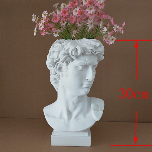 Vit harts david skulptur huvud vas blomsterarrangemang original imitation gips heminredning vas marseille ariadne vaser: 30cm david