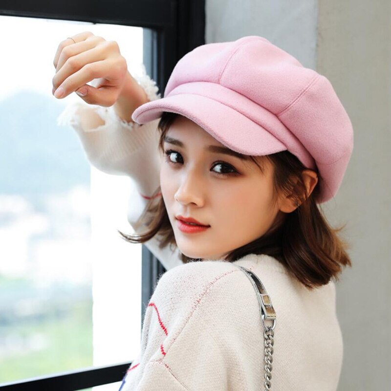 Newsboy Caps Women Newsboy Gatsby Cap Octagonal Baker Peaked Beret Driving Hat Female Sunscreen Hats Painter Tour cap: Pink