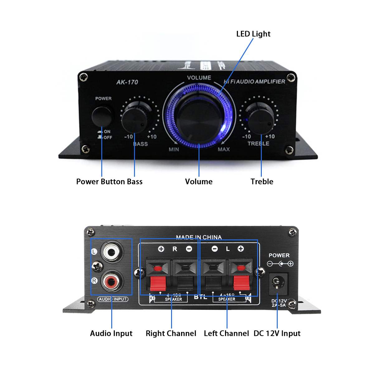 AK380/AK370/AK170 400W * 2 2 Kanaals Bluetooth Hifi Eindversterker Thuis Auto Audio Klasse D afstandsbediening Fm Radio Aux Usb/Sd