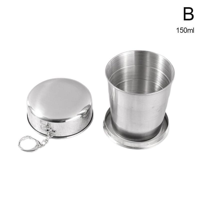 Stainless Steel Cup Outdoor Camping Travel Folding Demountable Cup Collapsible Metal Cup Keychain 75ml/150ml/250ml Wine Wit A5B9: 150ML