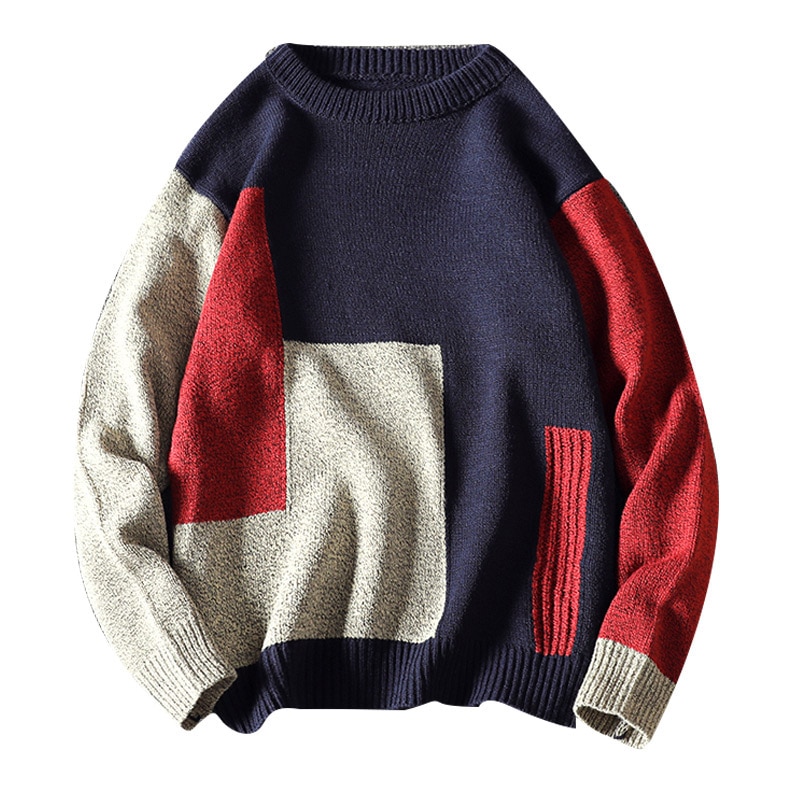 Sweaters Patchwork Men'S Long Sleeves Autumn Winter Pullover Knitted O-Neck Plus OverSized 5XL