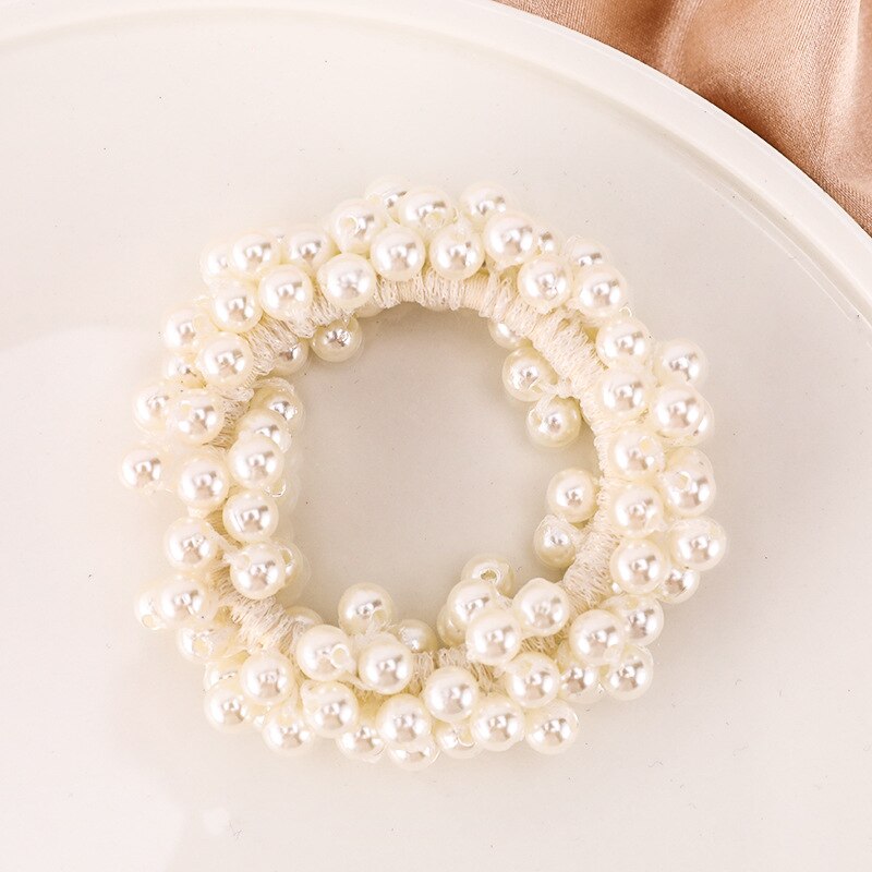 Lazos elegantes para el pelo para niña y mujer, gomas para el pelo con perlas, lazos de goma, coleteros, accesorios para el cabello, bandas elásticas para el cabello: Gris