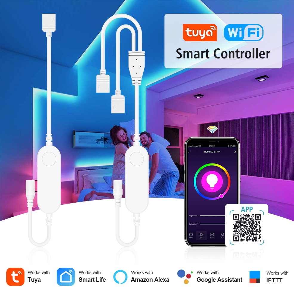 Tuya Smart WIFI LED Controller Work with Alexa Google Assistant Voice Control RGB LED Lights Strip 4pin RGB Single / Dual Output
