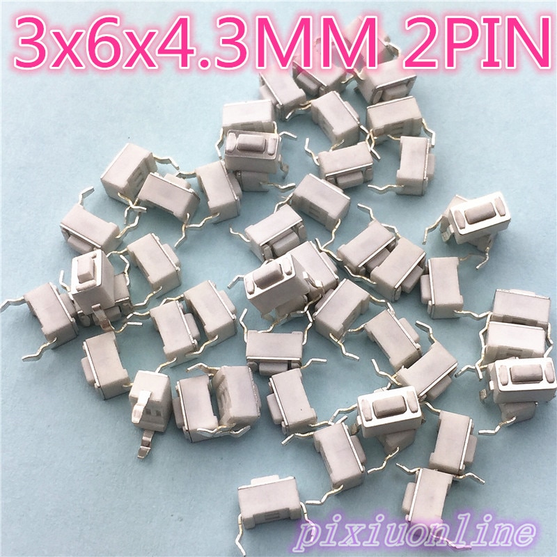 G76Y 50 stks/partij 3x6x4.3 MM 2PIN Tactile Tact Drukknop Micro Switch G76 Zelf-reset met verlies