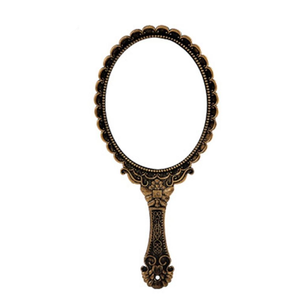 Vintage Handhold Makeup Mirror Pink Repousse Floral Oval Round Cosmetic Hand Held Mirror With Handle For Ladies Beauty Dresser: bronze