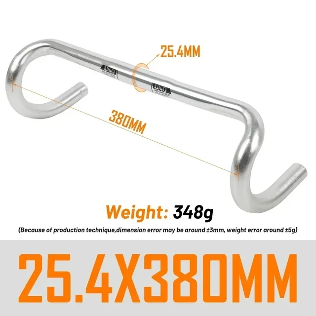 Manillar de bicicleta de carretera de carreras ultraligero UNO, barra doblada de 25,4/31,8 MM 360/380/400/420/440/460MM 6061, manillar de vástago de aleación de aluminio: Transparente
