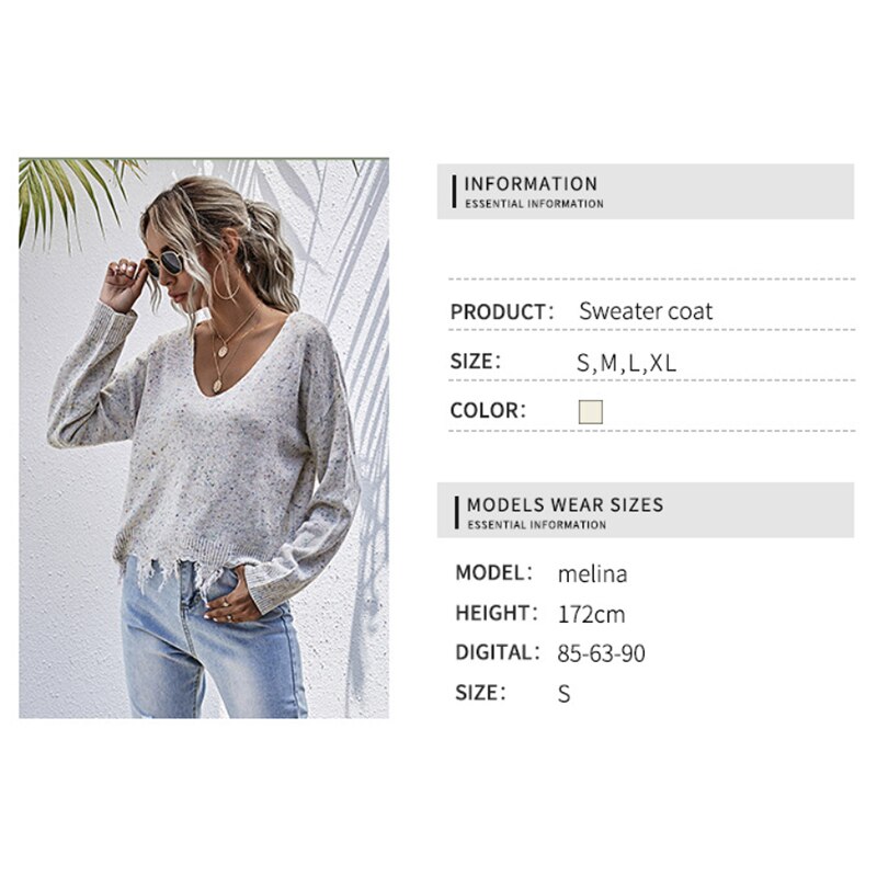 Suéteres de para mujer, jerséis cortos de punto de otoño, jerséis desgastados holgados con cuello de pico, ropa de calle de primavera