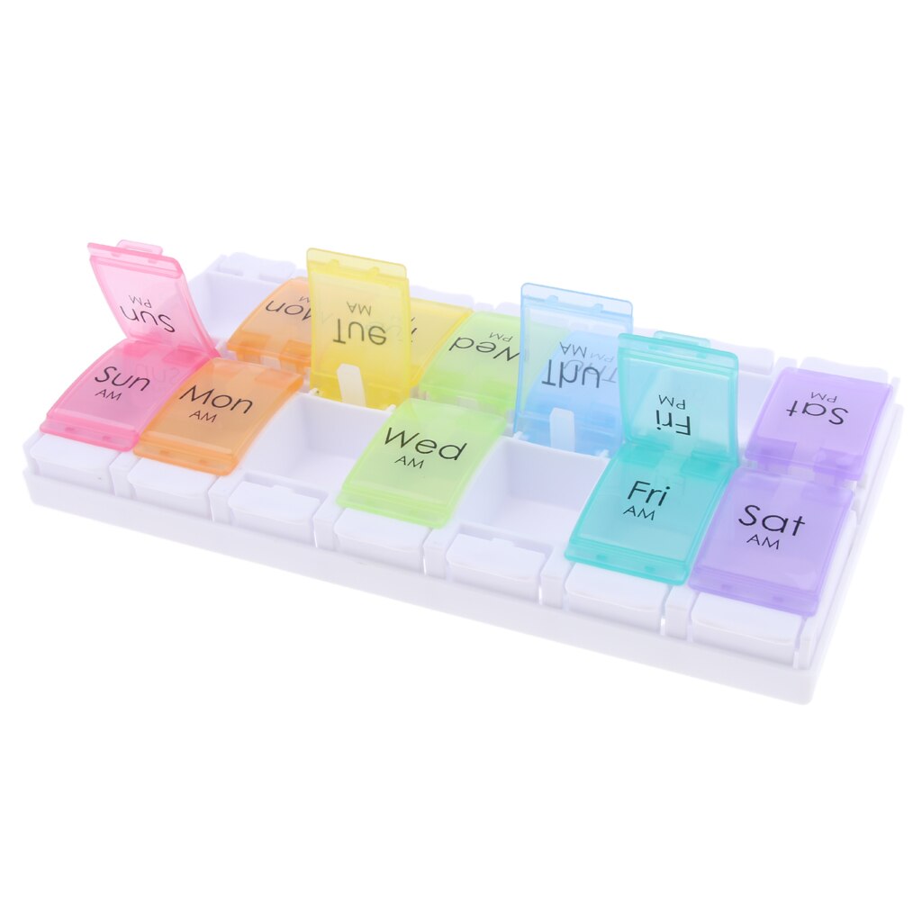 Small Pill Organizer 7 Day Weekly Travel Case AM PM Medication Reminder Pill Box( 14 Compartments）