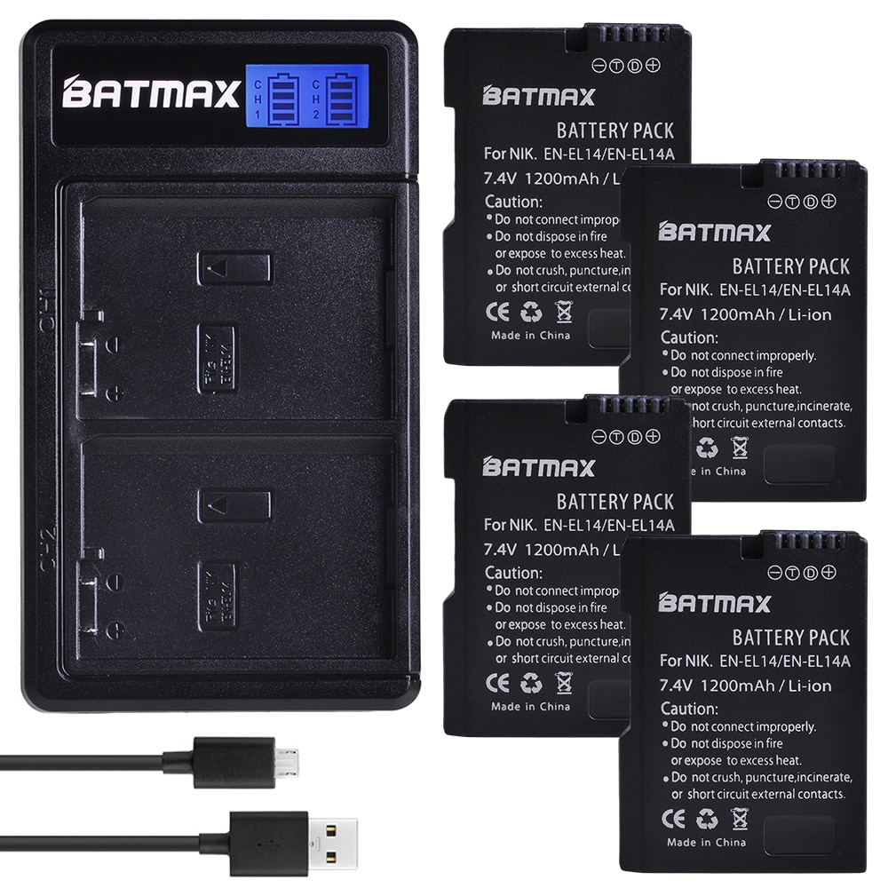 Batmax EN-EL14 EN-EL14a Batterij + Lcd Usb Dual Charger Voor Nikon,D5600,D5500,D5300,D5200, d5100, D3200,D3300,P7800,P7700,P7100,P7000