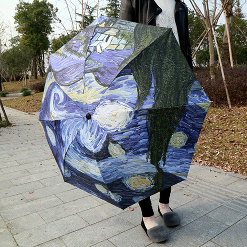 Parapluie de peinture à l&#39;huile Van Gogh pour femmes, la nuit étoilée, Parasol artistique féminin, soleil et pluie