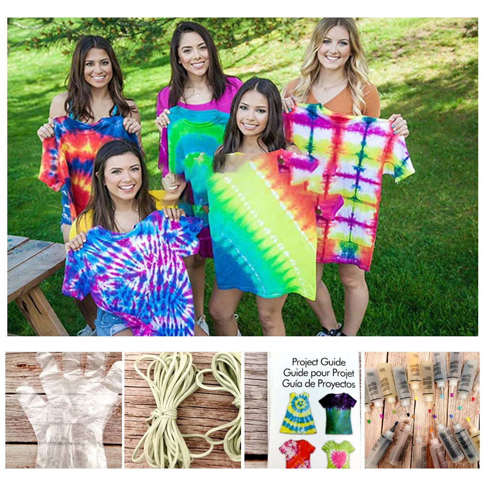 5 färger tie-dye kit bomull linne kläder färgämnen giftfri diy dye kit färg färger kläder för färgämnen målning verktyg
