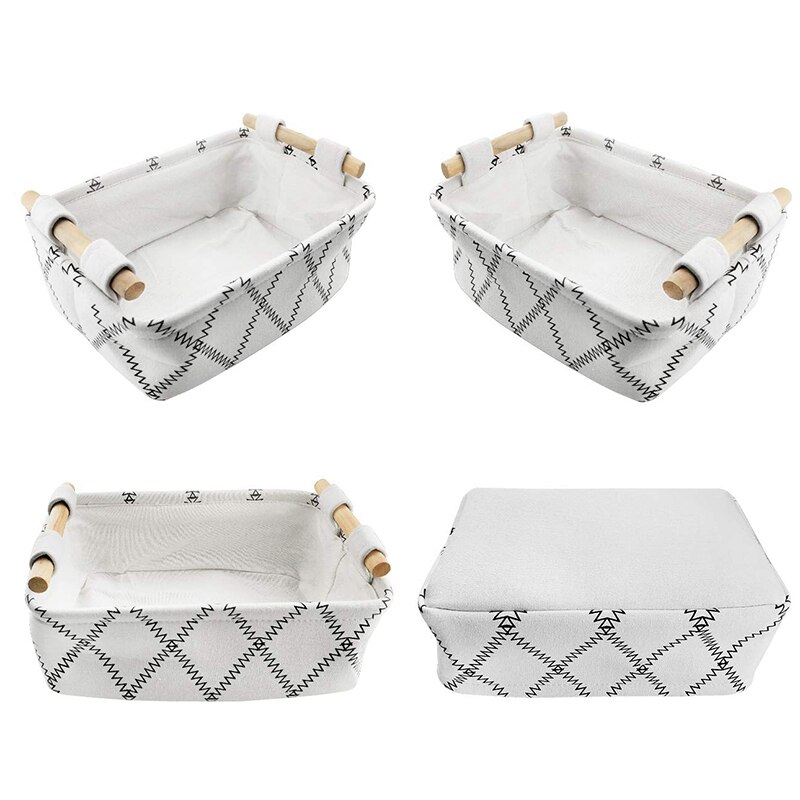 2X cestini portaoggetti decorativi-cestini regalo in tessuto vuoti con manici in legno bianchi rettangolari S